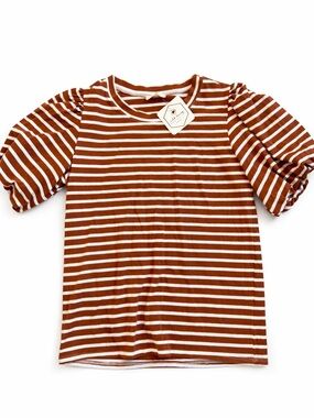 Striped Puff-Sleeve Tee - Rust & White